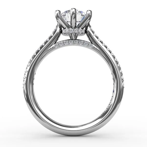Six - Prong Round Diamond Engagement Ring with 1/2 Diamond Band  Image 2 The Diamond Center Claremont, CA