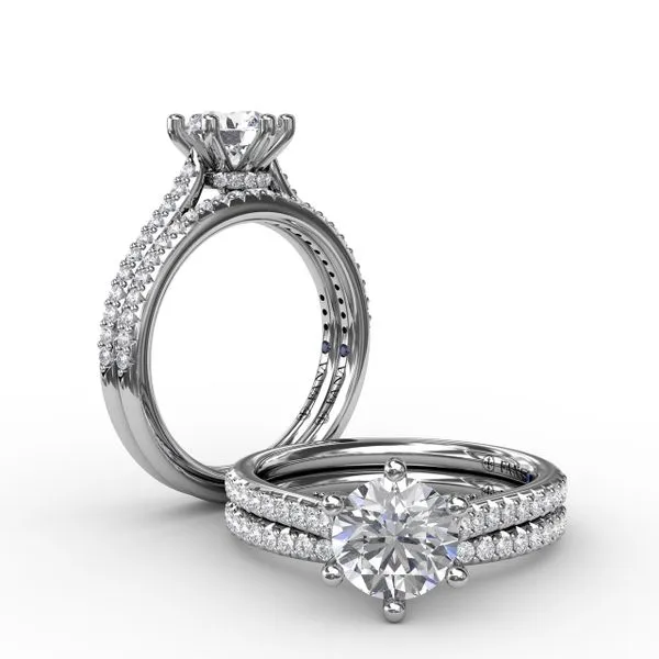 Six - Prong Round Diamond Engagement Ring with 1/2 Diamond Band  Image 4 The Diamond Center Claremont, CA