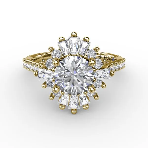 Bold Mixed Shape Diamond Halo Ballerina Style Engagement Ring With Diamond Band Image 3 Quest Fine Jewelers Fairfax, VA