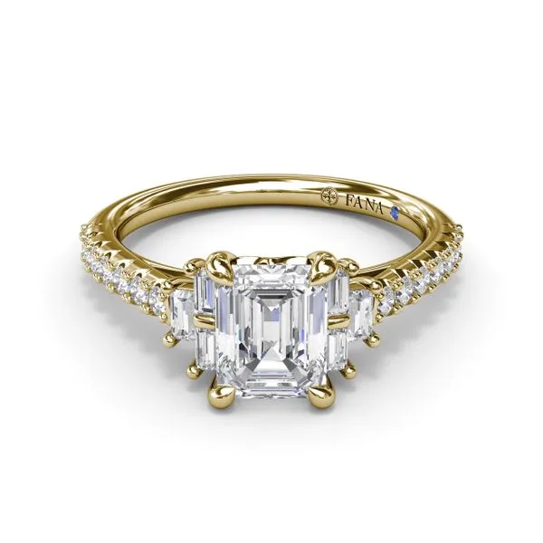 Emerald Cut Side Stone Engagement Ring Image 2 Castle Couture Fine Jewelry Manalapan, NJ