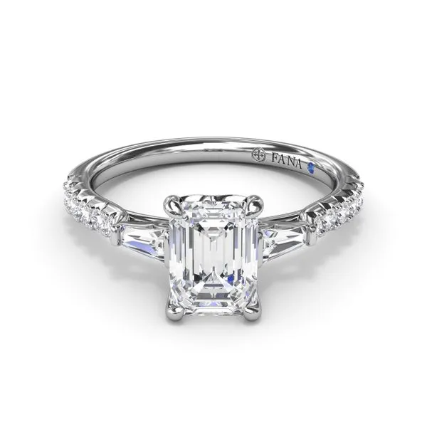 Emerald Cut and Tapered Baguette Engagement Ring  Image 2 Castle Couture Fine Jewelry Manalapan, NJ