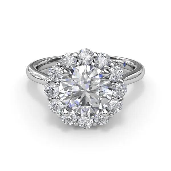 Floral Halo Diamond Engagement Ring Image 2 Steve Lennon & Co Jewelers  New Hartford, NY