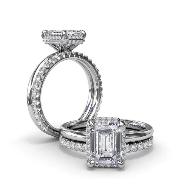 Emerald Cut Halo Diamond Engagement Ring Image 4 Steve Lennon & Co Jewelers  New Hartford, NY