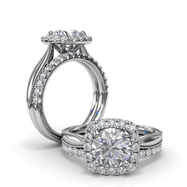 Cushion Halo Diamond Engagement Ring Image 4 Moore Jewelers Laredo, TX