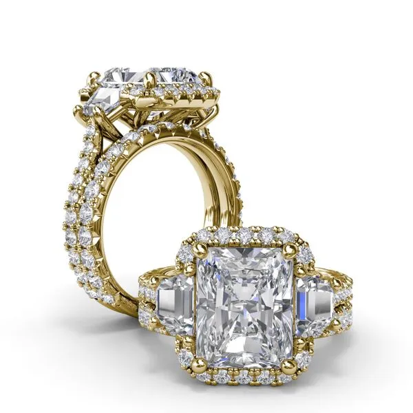 Three Stone Halo Diamond Engagement Ring Image 4 The Diamond Center Claremont, CA