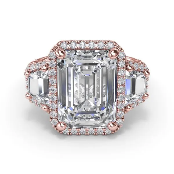 Three Stone Halo Trapezoid Engagement Ring Image 3 Steve Lennon & Co Jewelers  New Hartford, NY