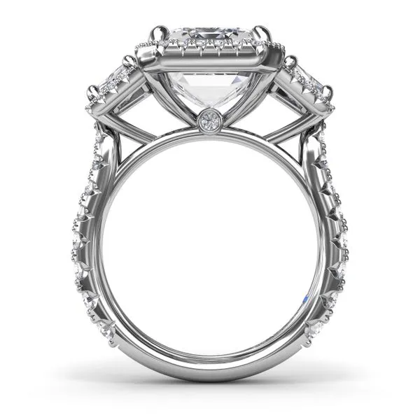 Three Stone Halo Trapezoid Engagement Ring Image 2 Quenan's Fine Jewelers Georgetown, TX