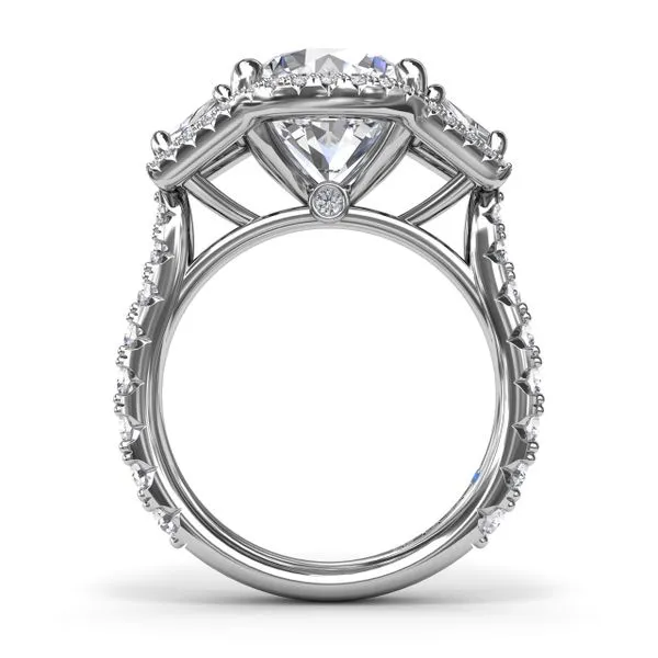 Complete Halo Three Stone Engagement Ring Image 2 Steve Lennon & Co Jewelers  New Hartford, NY