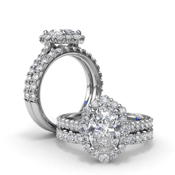 Oval Diamond Graduated Halo Engagement Ring Image 4 Steve Lennon & Co Jewelers  New Hartford, NY