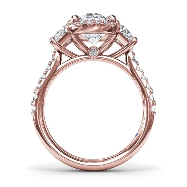 Halo Diamond Engagement Ring with Trapezoid Side Stones Image 2 Quest Fine Jewelers Fairfax, VA