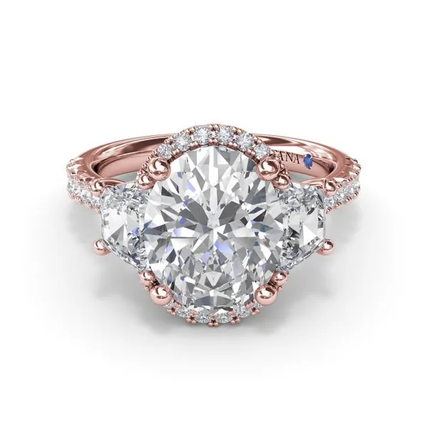 Halo Diamond Engagement Ring with Trapezoid Side Stones Image 3 Moore Jewelers Laredo, TX
