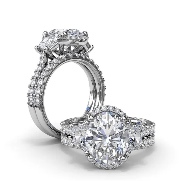 Halo Diamond Engagement Ring with Trapezoid Side Stones Image 4 Molinelli's Jewelers Pocatello, ID