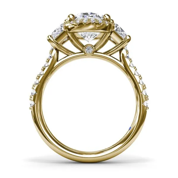 Halo Diamond Engagement Ring with Trapezoid Side Stones Image 2 Steve Lennon & Co Jewelers  New Hartford, NY