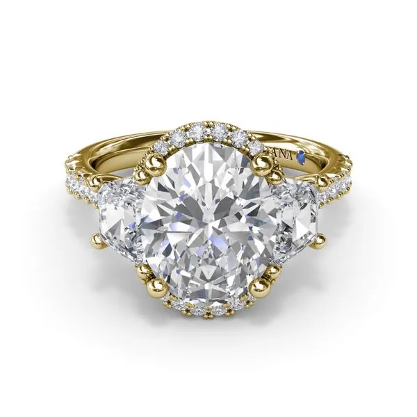 Halo Diamond Engagement Ring with Trapezoid Side Stones Image 3 Steve Lennon & Co Jewelers  New Hartford, NY