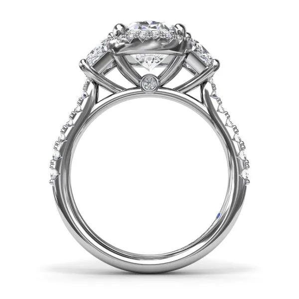 Halo Diamond Engagement Ring with Trapezoid Side Stones Image 2 The Diamond Center Claremont, CA