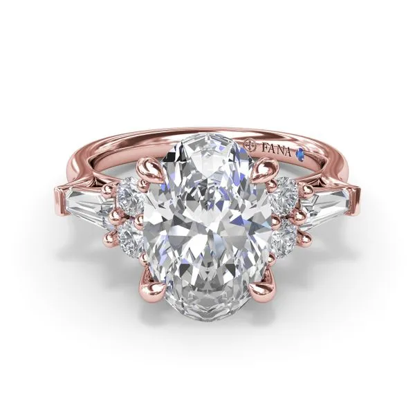 Oval Diamond Engagement Ring with Tapered Baguettes Image 3 Quest Fine Jewelers Fairfax, VA
