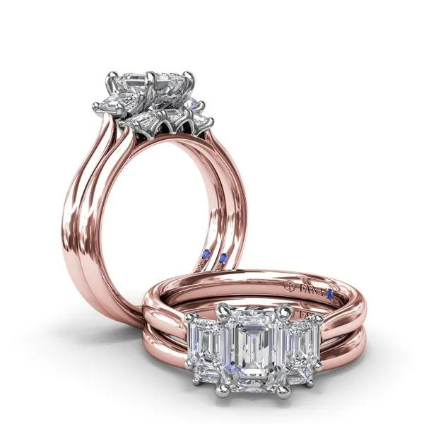 Three-Stone Emerald-Cut Engagement Ring Image 4 Steve Lennon & Co Jewelers  New Hartford, NY