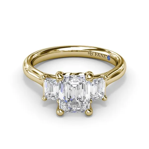 Three-Stone Emerald-Cut Engagement Ring Image 3 Steve Lennon & Co Jewelers  New Hartford, NY