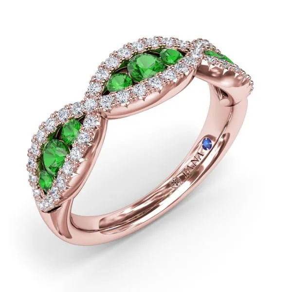 Crossover Emerald and Diamond Wedding Band Image 2 The Diamond Center Claremont, CA