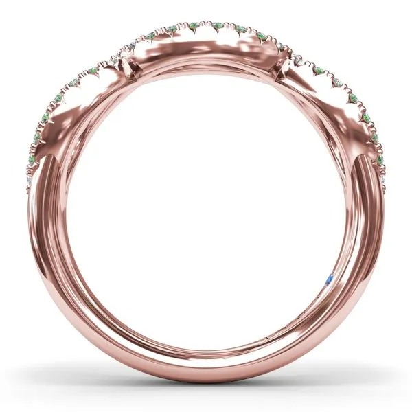 Crossover Emerald and Diamond Wedding Band Image 3 Steve Lennon & Co Jewelers  New Hartford, NY