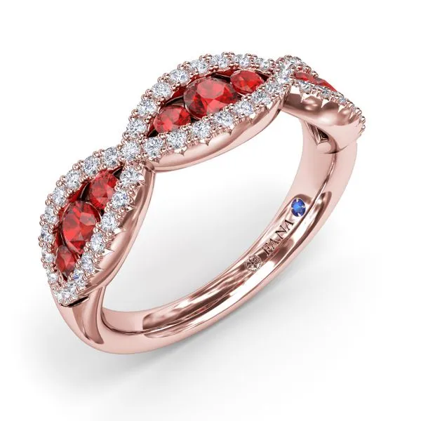 Crossover Ruby and Diamond Wedding Band Image 2 Quenan's Fine Jewelers Georgetown, TX