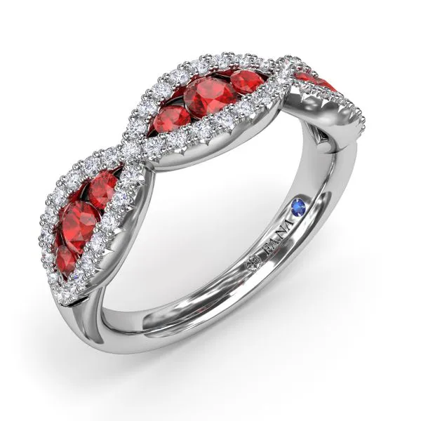 Crossover Ruby and Diamond Wedding Band Image 2 Moore Jewelers Laredo, TX