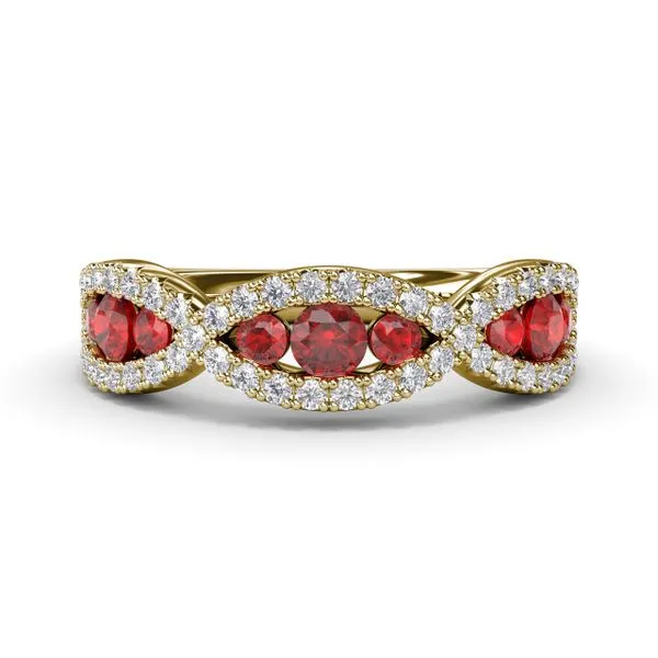 Crossover Ruby and Diamond Wedding Band Quenan's Fine Jewelers Georgetown, TX