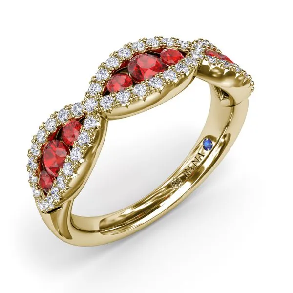 Crossover Ruby and Diamond Wedding Band Image 2 Jim's Jewelers Tyler, TX
