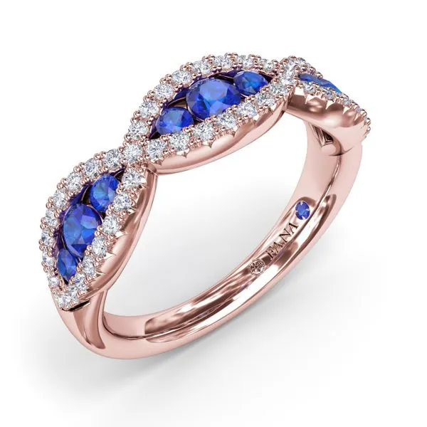 Crossover Sapphire and Diamond Wedding Band Image 2 Steve Lennon & Co Jewelers  New Hartford, NY
