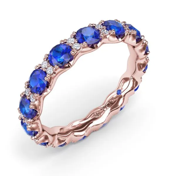 Round Sapphire and Diamond Eternity Band Image 2 Steve Lennon & Co Jewelers  New Hartford, NY