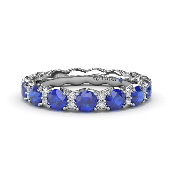 Round Sapphire and Diamond Eternity Band Steve Lennon & Co Jewelers  New Hartford, NY