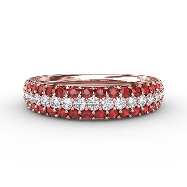 Dazzling Three Row Ruby Pave Ring  Castle Couture Fine Jewelry Manalapan, NJ
