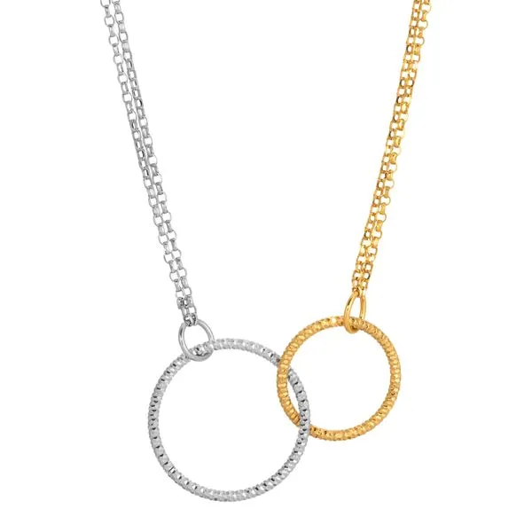 SS + YELLOW GOLD PLATED DOUBLE CIRCLES NECKLACE Richard's Jewelry Berne, IN