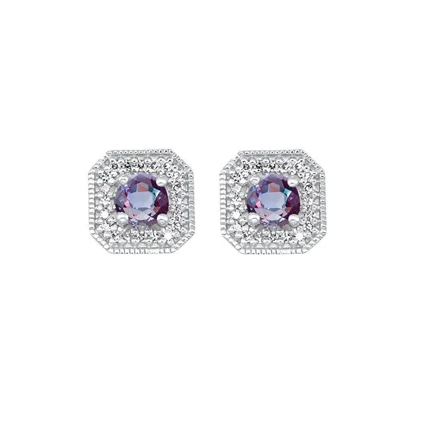10Kt White Gold Diamond 1/10Ctw & Syn Alexandrite 3/8Ctw Earring Pfaff Jewelers Grandville, MI