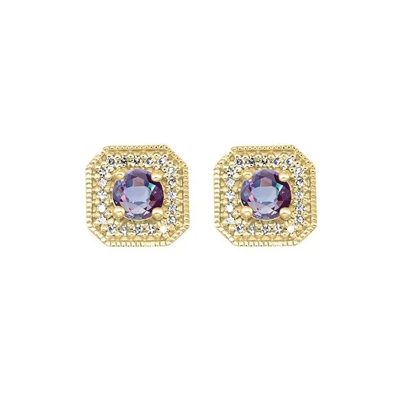 10Kt Yellow Gold Diamond 1/10Ctw & Syn Alexandrite 3/8Ctw Earring Pfaff Jewelers Grandville, MI