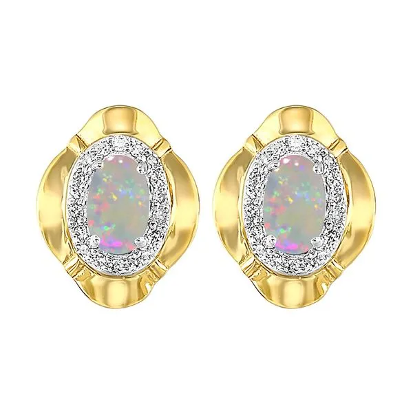 10Kt Yellow Gold Diamond 1/10Ctw & Opal 5/8Ctw Earring Rasmussen Jewelers Spanish Fork, UT