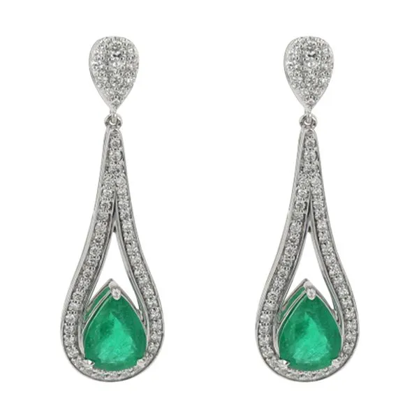 14Kt White Gold Diamond 5/8Ctw & Emerald 2Ctw Earring SIERRA MOON Auburn, CA
