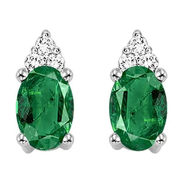 10Kt White Gold Diamond 1/20Ctw & Emerald 5/8Ctw Earring Pfaff Jewelers Grandville, MI