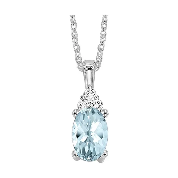 10Kt White Gold Diamond 1/50Ctw & Aquamarine 3/8Ctw Pendant Pfaff Jewelers Grandville, MI