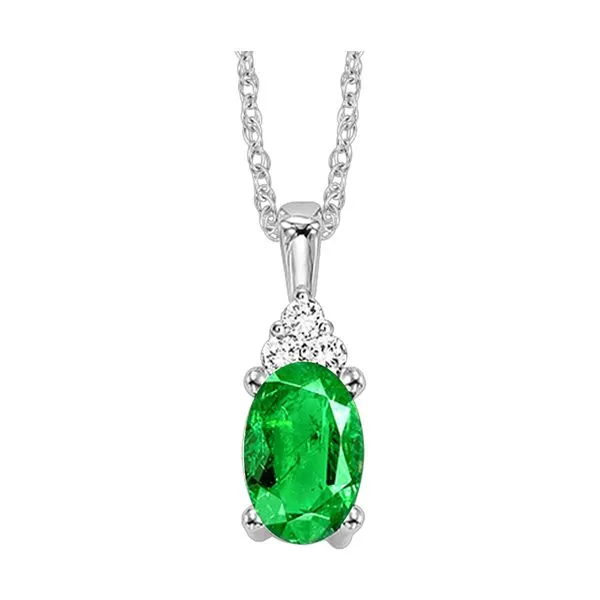 10Kt White Gold Diamond 1/50Ctw & Emerald 1/2Ctw Pendant Pfaff Jewelers Grandville, MI