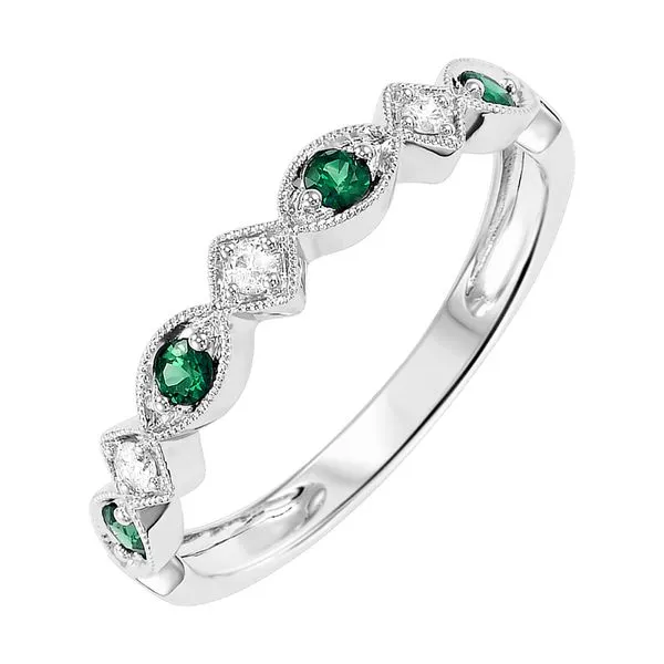 10Kt White Gold Diamond 1/20Ctw & Emerald 1/6Ctw Ring Pfaff Jewelers Grandville, MI