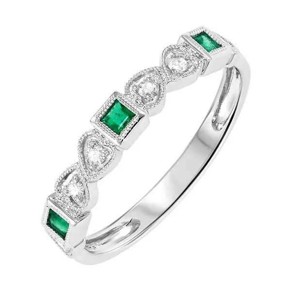 10Kt White Gold Diamond 1/10Ctw & Emerald 1/6Ctw Ring Pfaff Jewelers Grandville, MI