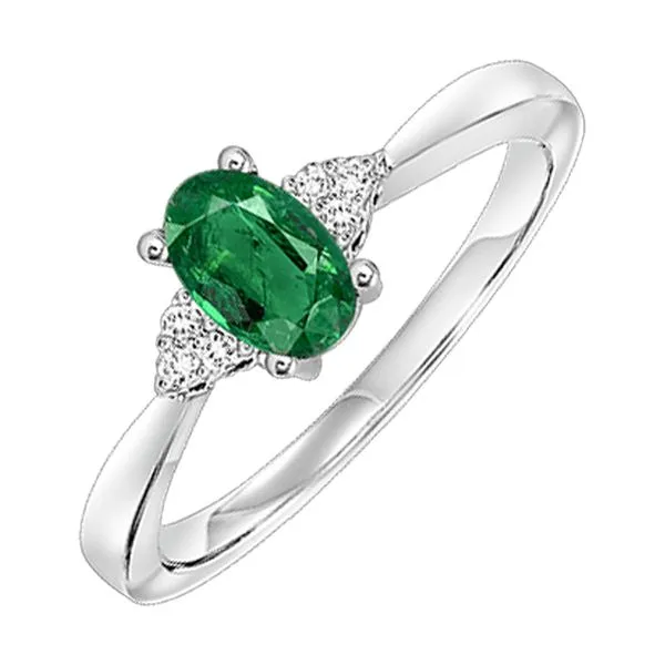 10Kt White Gold Diamond 1/20Ctw & Emerald 1/2Ctw Ring Pfaff Jewelers Grandville, MI