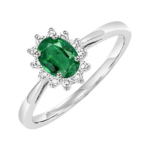 14Kt White Gold Diamond 1/5Ctw & Emerald 3/8Ctw Ring Pfaff Jewelers Grandville, MI