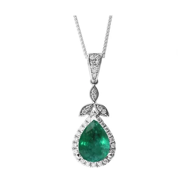 14Kt White Gold Diamond 1/5Ctw & Emerald 1 1/3Ctw Pendant Valentine's Fine Jewelry Dallas, PA