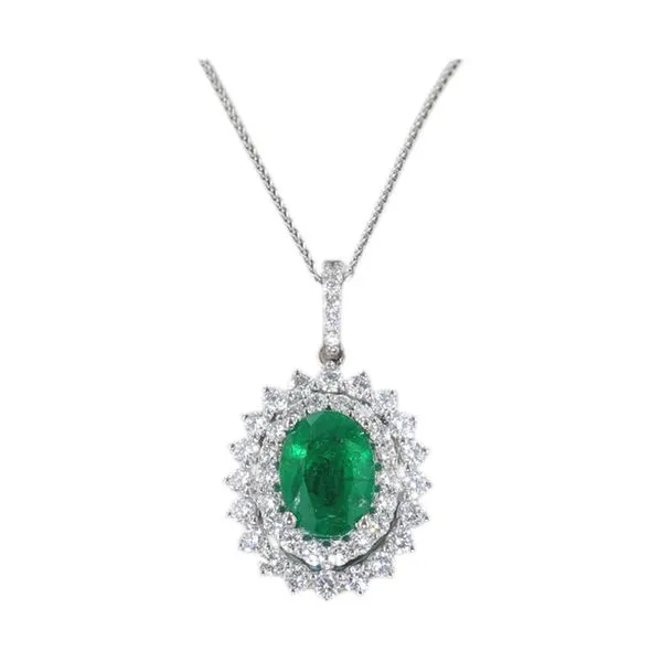14Kt White Gold Diamond 5/8Ctw & Emerald 1 1/4Ctw Pendant Valentine's Fine Jewelry Dallas, PA