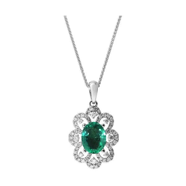 14Kt White Gold Diamond 1/3Ctw & Emerald 1Ctw Pendant SIERRA MOON Auburn, CA
