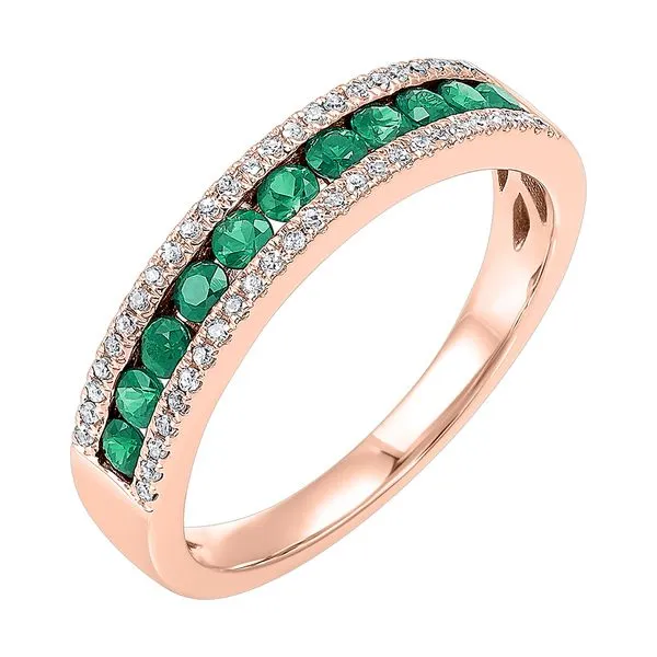 14Kt Rose Gold Diamond 1/8Ctw & Emerald 1/2Ctw Ring Pfaff Jewelers Grandville, MI