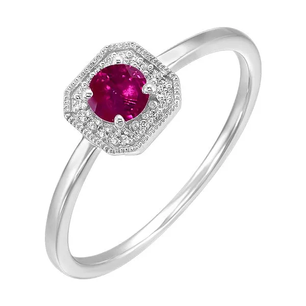 10Kt White Gold Diamond 1/12Ctw & Created Ruby 3/4Ctw Ring Pfaff Jewelers Grandville, MI