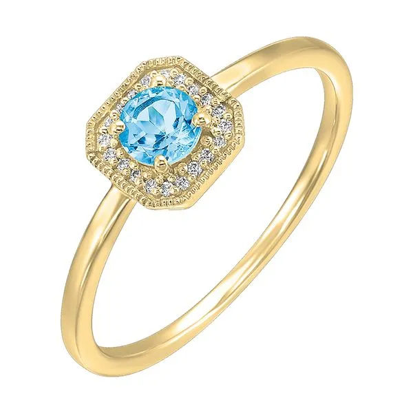 10Kt Yellow Gold Diamond 1/12Ctw & Blue Topaz 1/2Ctw Ring Valentine's Fine Jewelry Dallas, PA